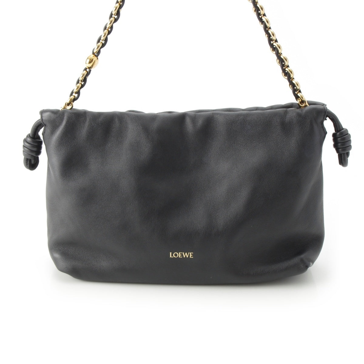 LOEWE Flamenco Perth Melona Paramus Skin medium Handbag A411FCRX02 Black x Gold