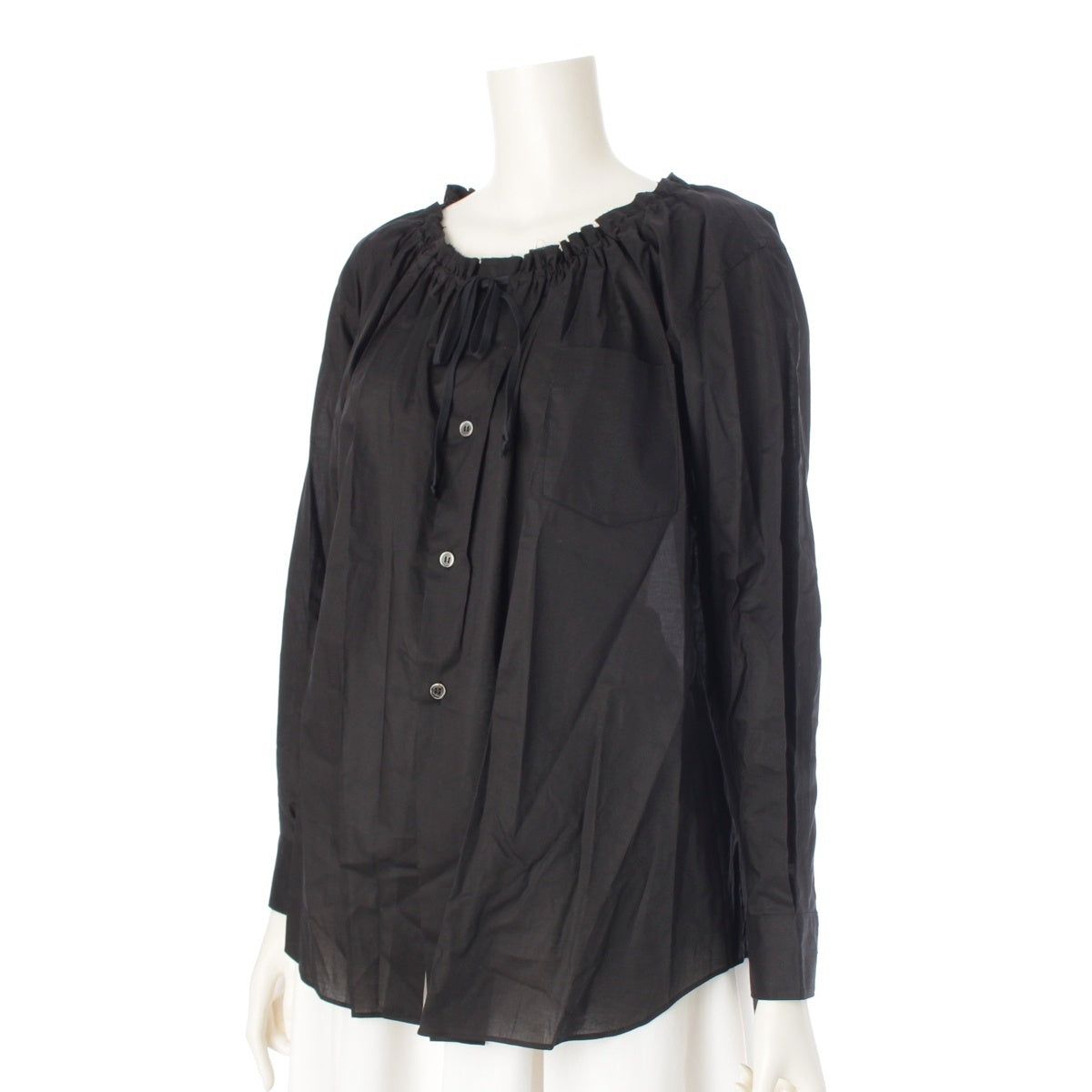 COMME des GARCONS cotton No collar, ruffle, ribbon design, long sleeves blouse Shirt tops GR-B023 black XS