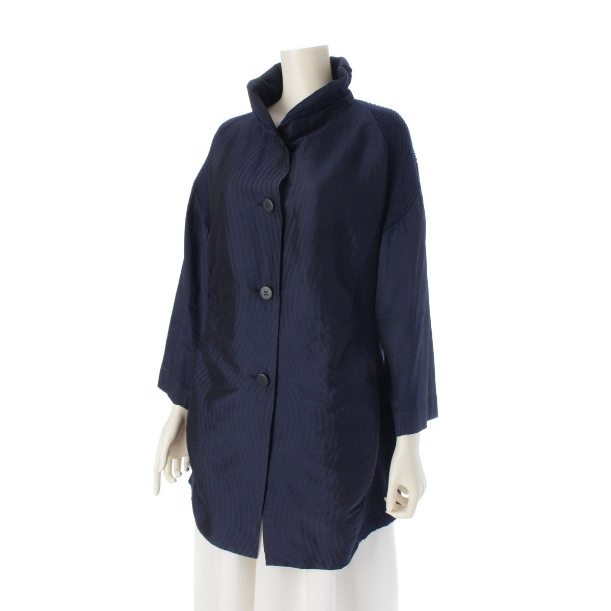 ISSEY MIYAKE Wool blend Transformation Stretch Pleated Jacket outer IM43FD014 Black navy 2
