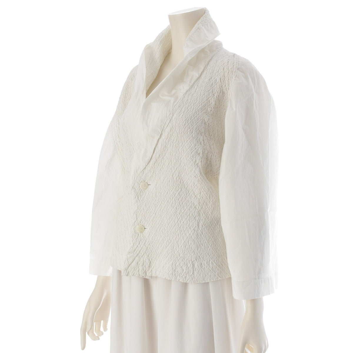 ISSEY MIYAKE Bias pleated, diagonal pleated shawl collar cardigan, light jacket Jacket IM41FD009 white 2