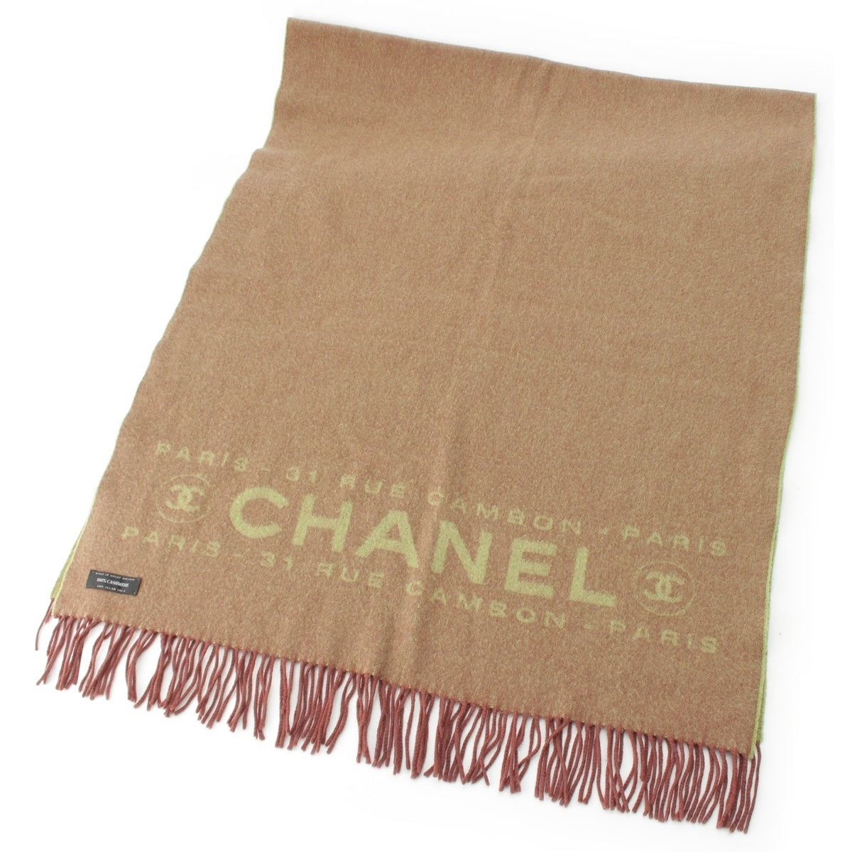 CHANEL Cashmere 100% Cambon logo Stall Shawl muffler Brown green