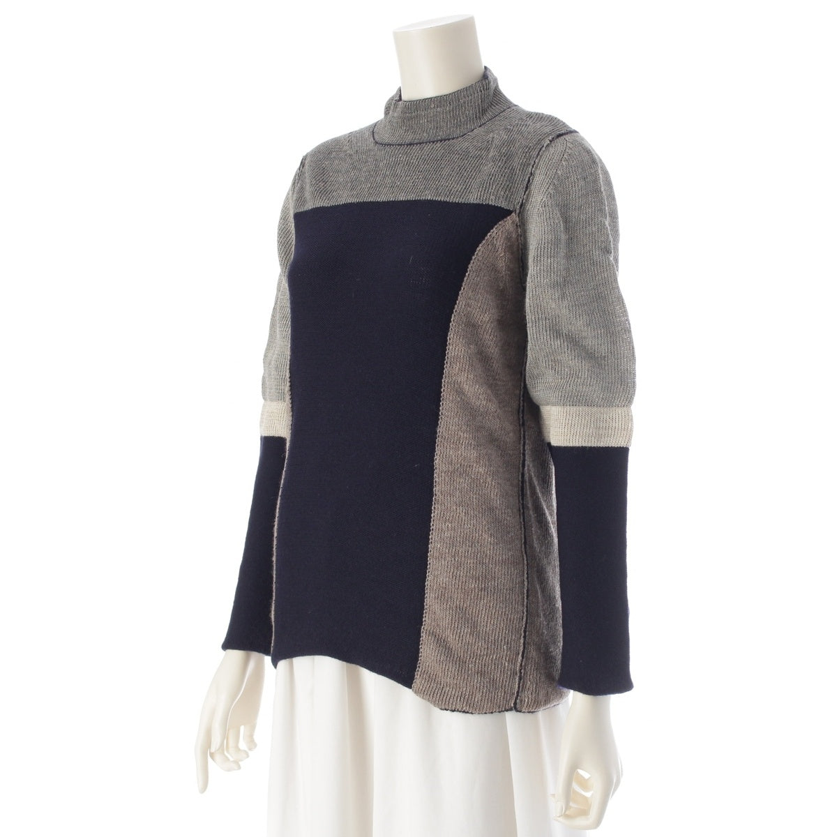 COMME des GARCONS wool Design Mock neck crew neck knit sweater GN-040060 Beige x navy