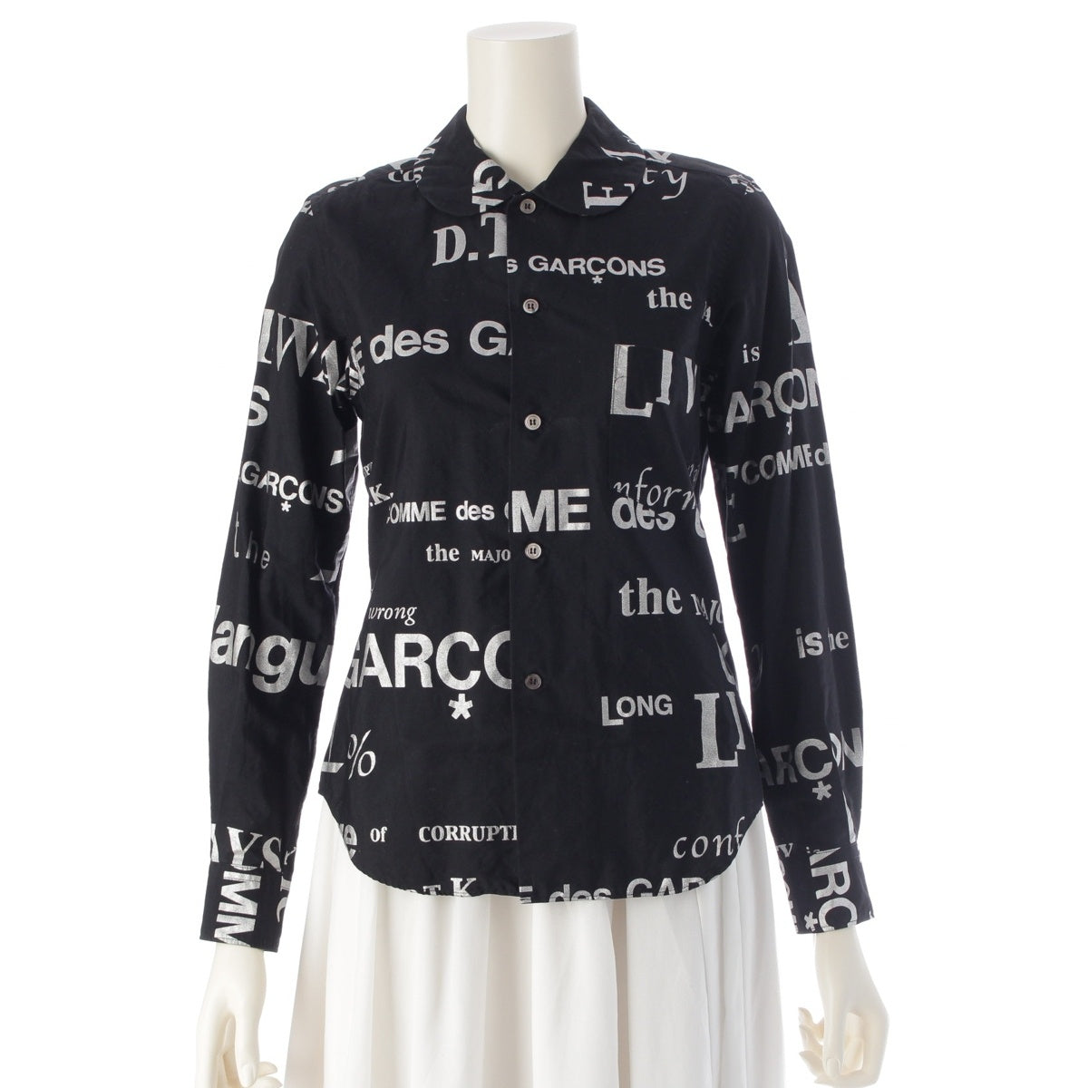 COMME des GARCONS cotton AD2003 Round Collar Message Print L/S Long sleeve shirt tops GK-B016 black S