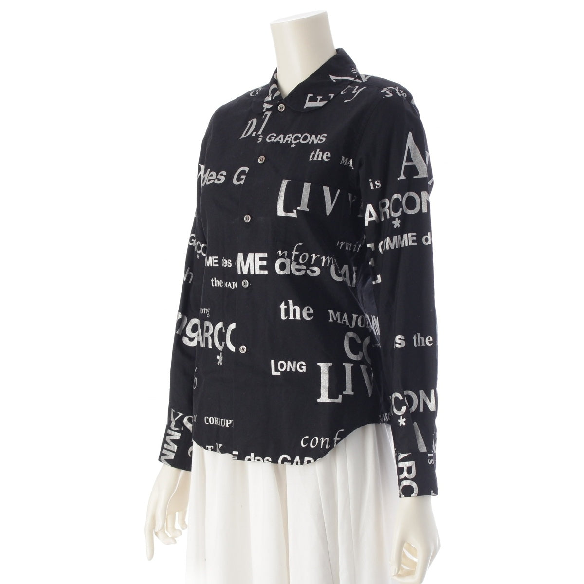COMME des GARCONS cotton AD2003 Round Collar Message Print L/S Long sleeve shirt tops GK-B016 black S