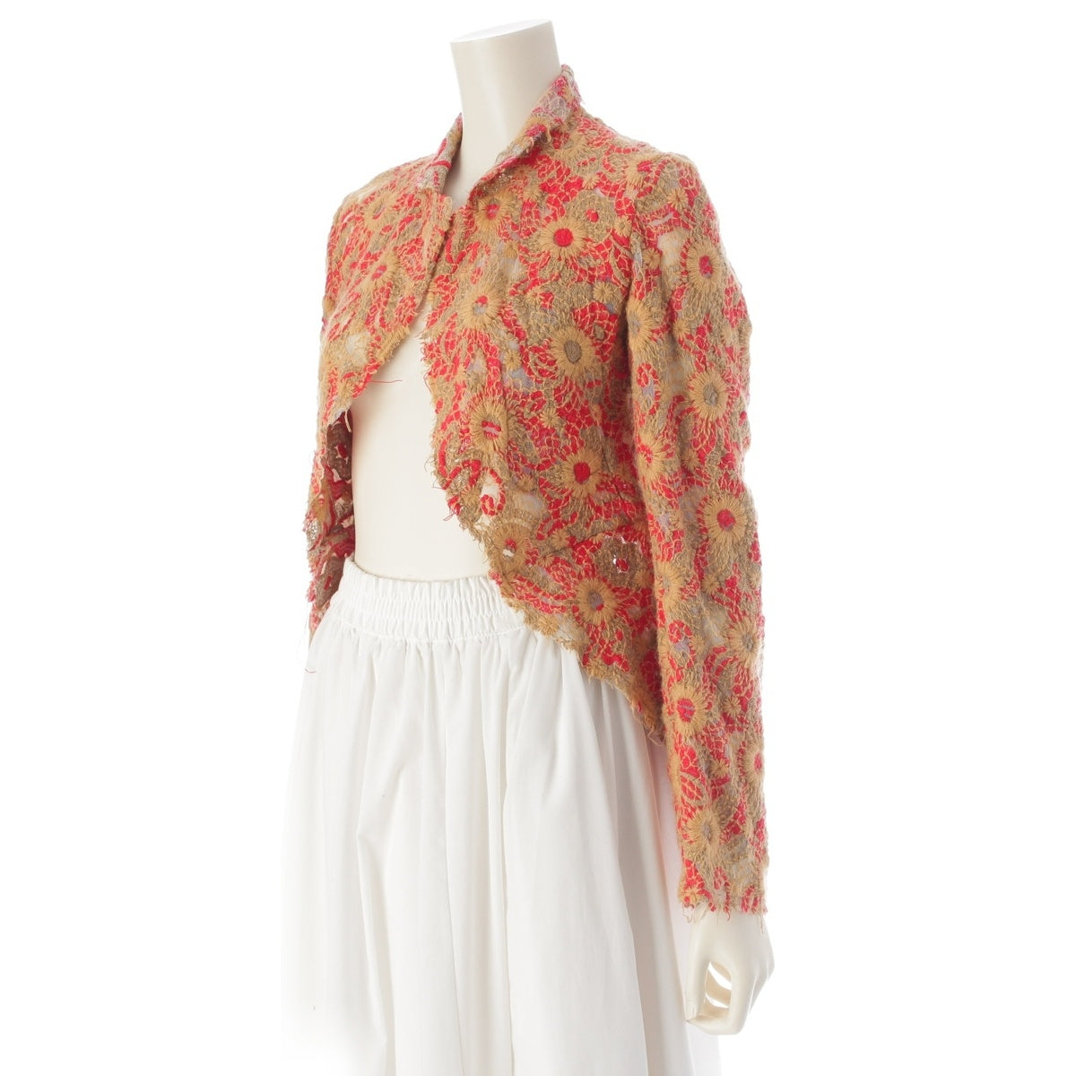 COMME des GARCONS Cotton wool Fully embroidered lace tailcoat tailored jacket tops GM-J009 Brown red S
