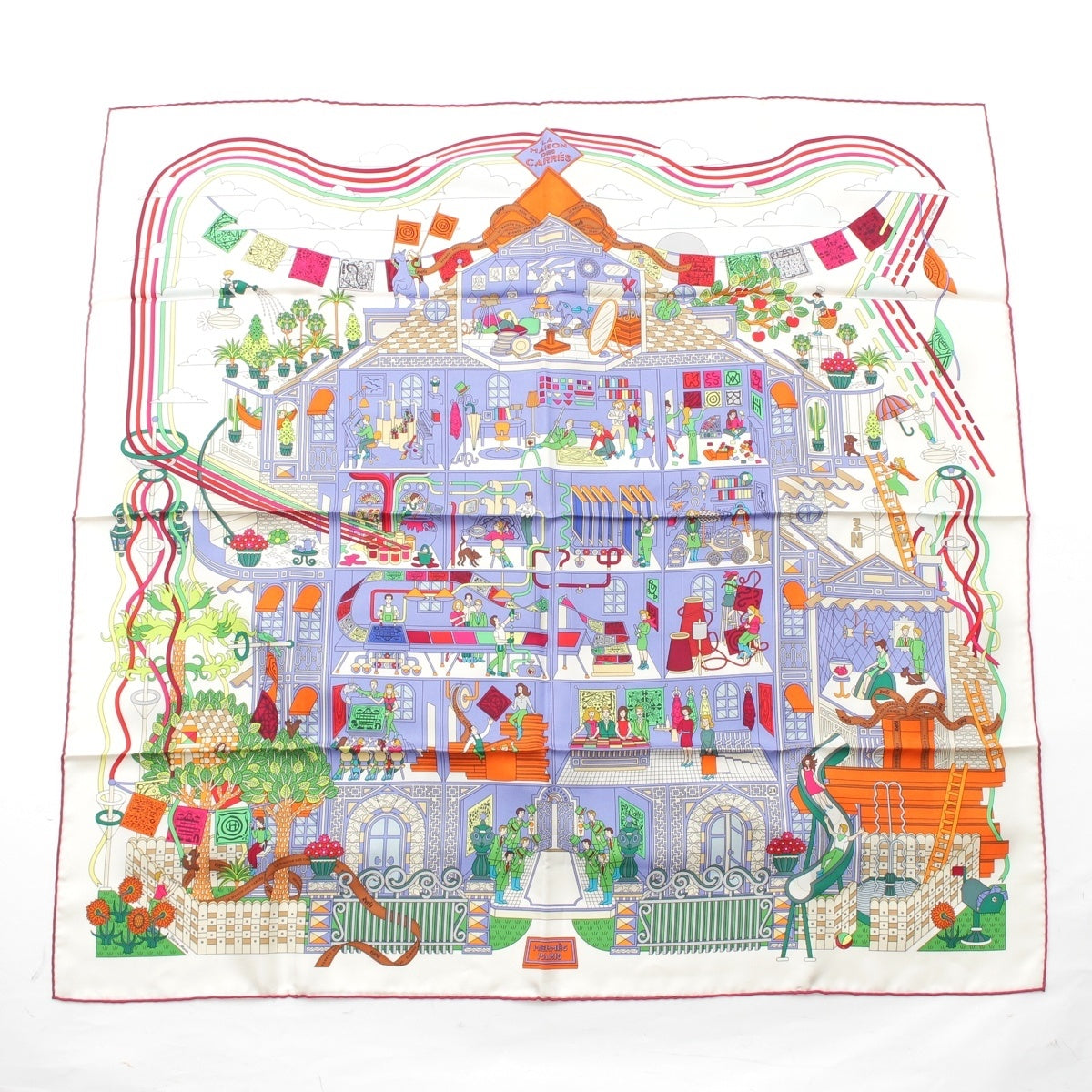 HERMES Calle 90 silk La Maison des Carres scarf multicolor