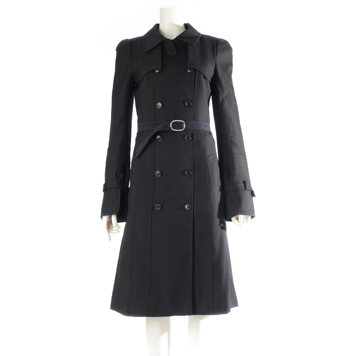 BALENCIAGA wool With belt trench coat outer 202136 black 36