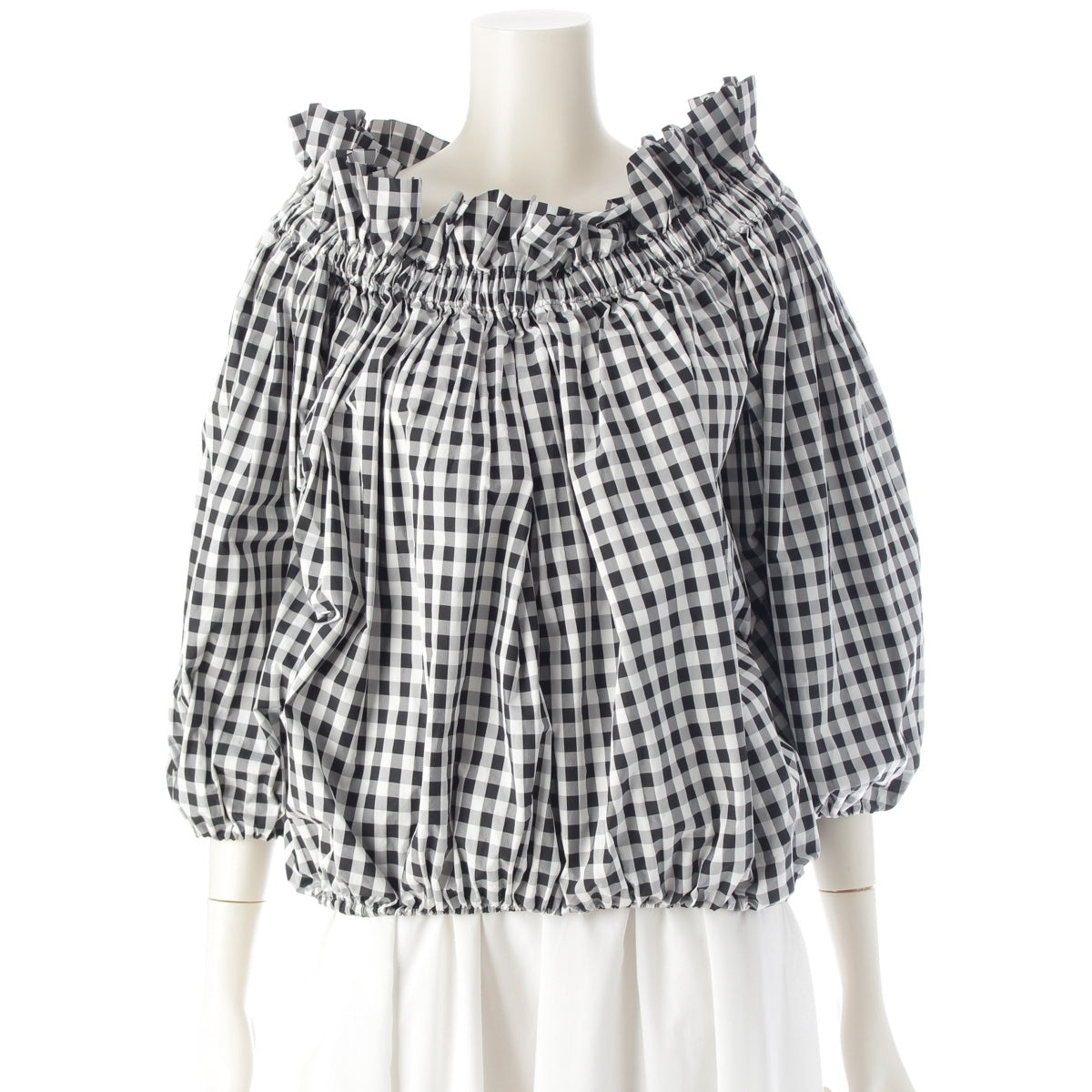 cygne Frill Gathered Off-the-Shoulder blouse Gingham top black F
