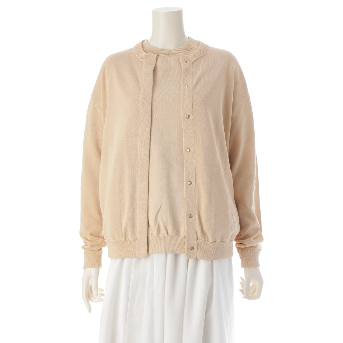 Drawer cotton Logo embroidered knit ensemble Short-sleeved pullover cardigan 6518-199-0466 6515-199-0505 beige