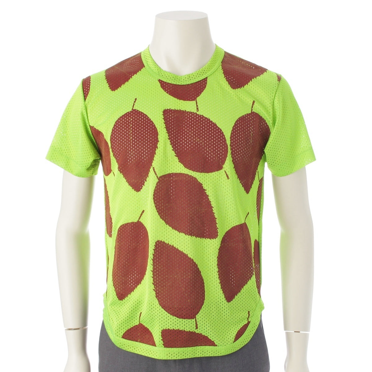 COMME des GARCONS HOMME PLUS Fallen leaf print mesh short sleeves Cut tops PT100440 Green brown