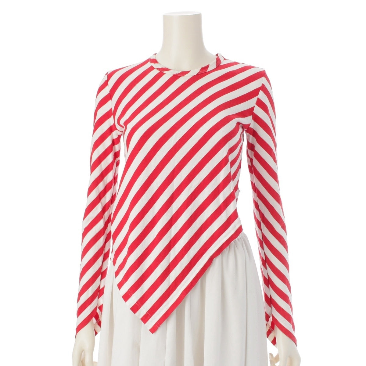 COMME des GARCONS COMME des GARCONS Bias Border Transformation Long-sleeved T-shirt Cut Top White red XS