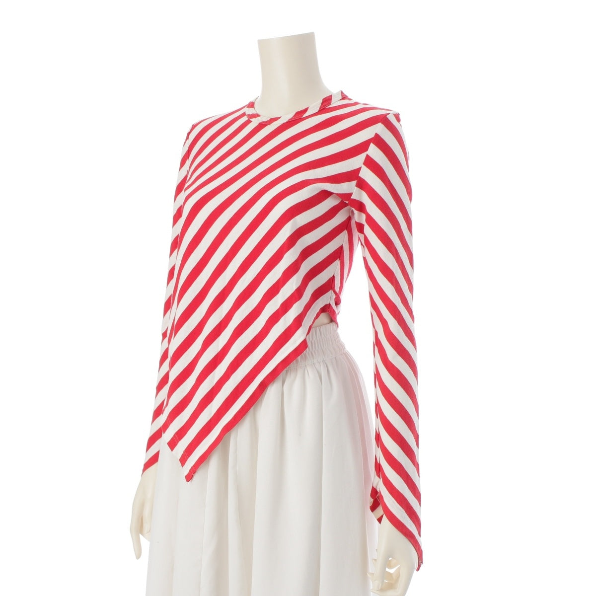 COMME des GARCONS COMME des GARCONS Bias Border Transformation Long-sleeved T-shirt Cut Top White red XS