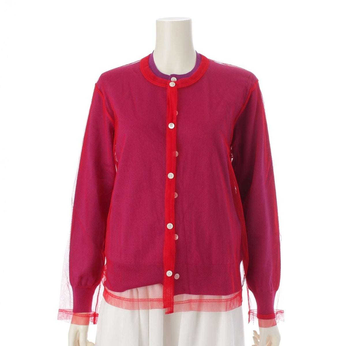 COMME des GARCONS Mesh layered knit cardigan tops GO-B020 Red purple XS