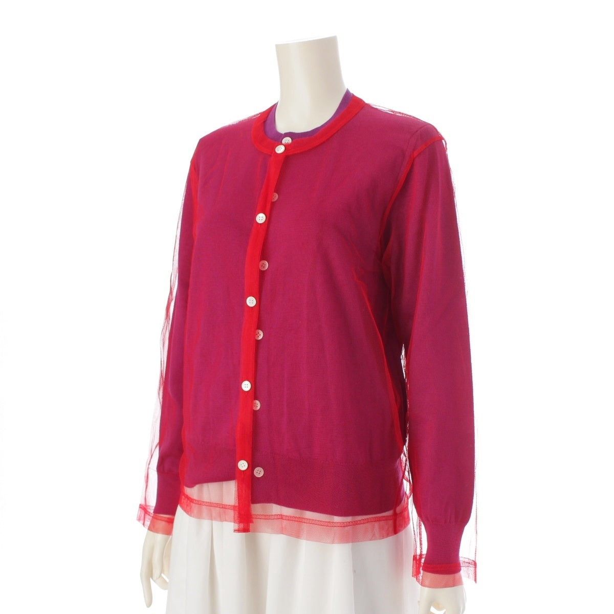 COMME des GARCONS Mesh layered knit cardigan tops GO-B020 Red purple XS