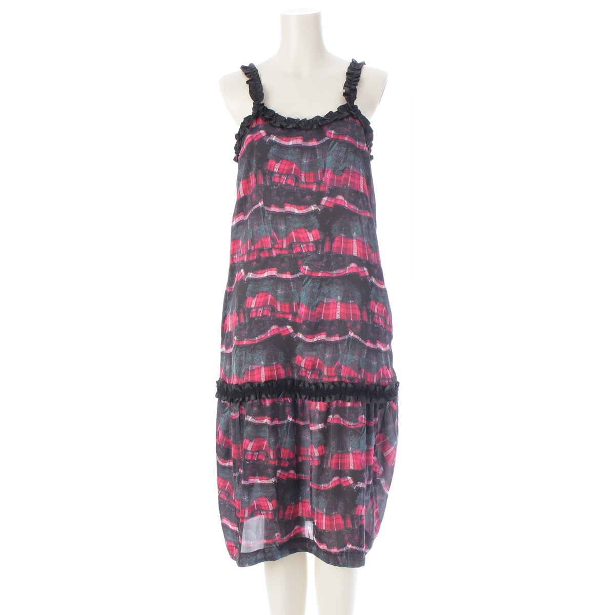 COMME des GARCONS Check Pattern Transfer Print Ruffle Long one piece GB-O029 multicolor Stainless Steel