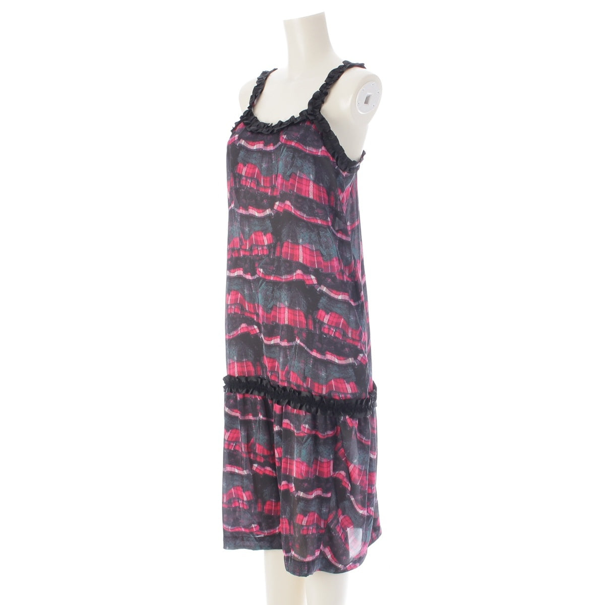 COMME des GARCONS Check Pattern Transfer Print Ruffle Long one piece GB-O029 multicolor Stainless Steel