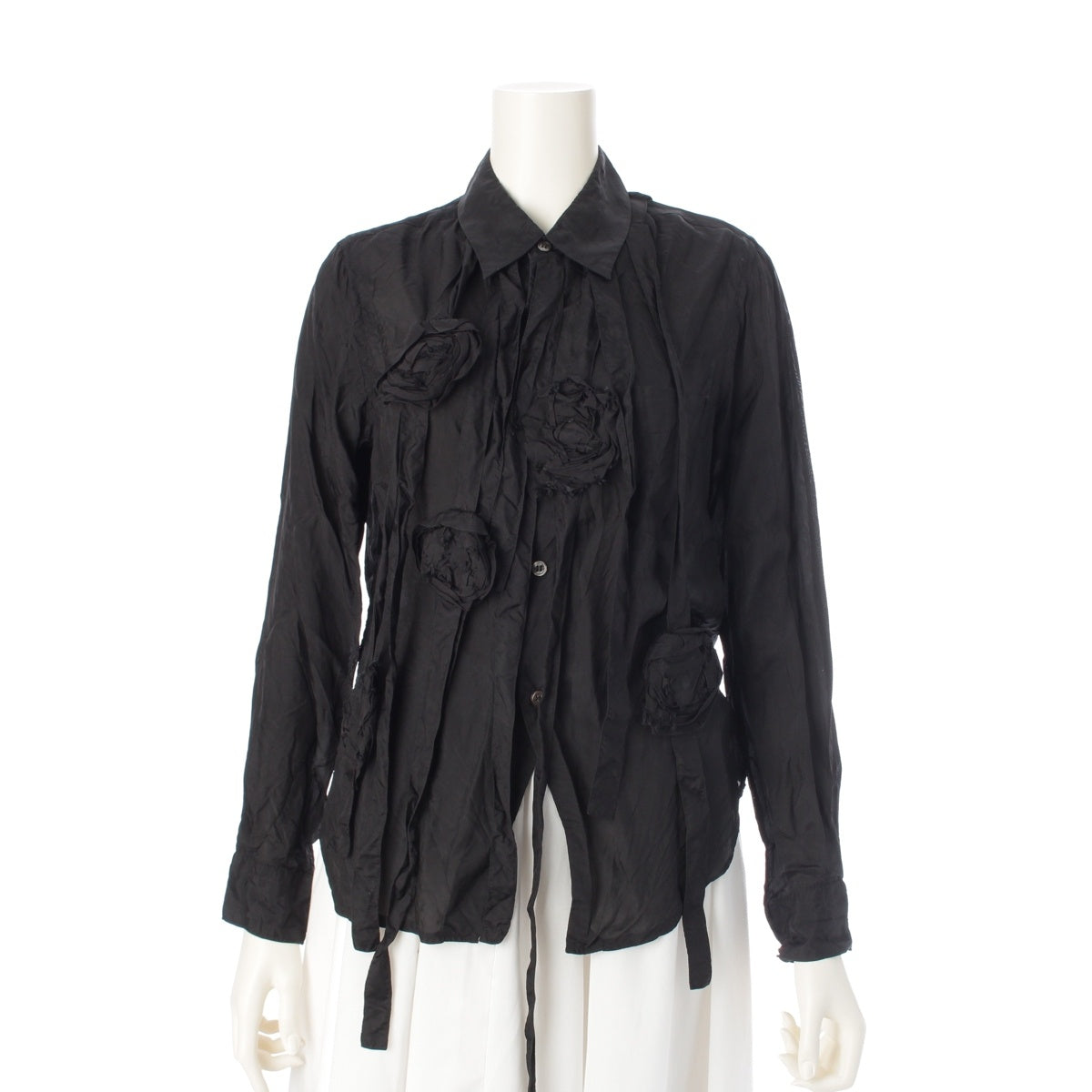 COMME des GARCONS Flower motif fringe bow tie design Long sleeve shirt tops GO-B022 black XS
