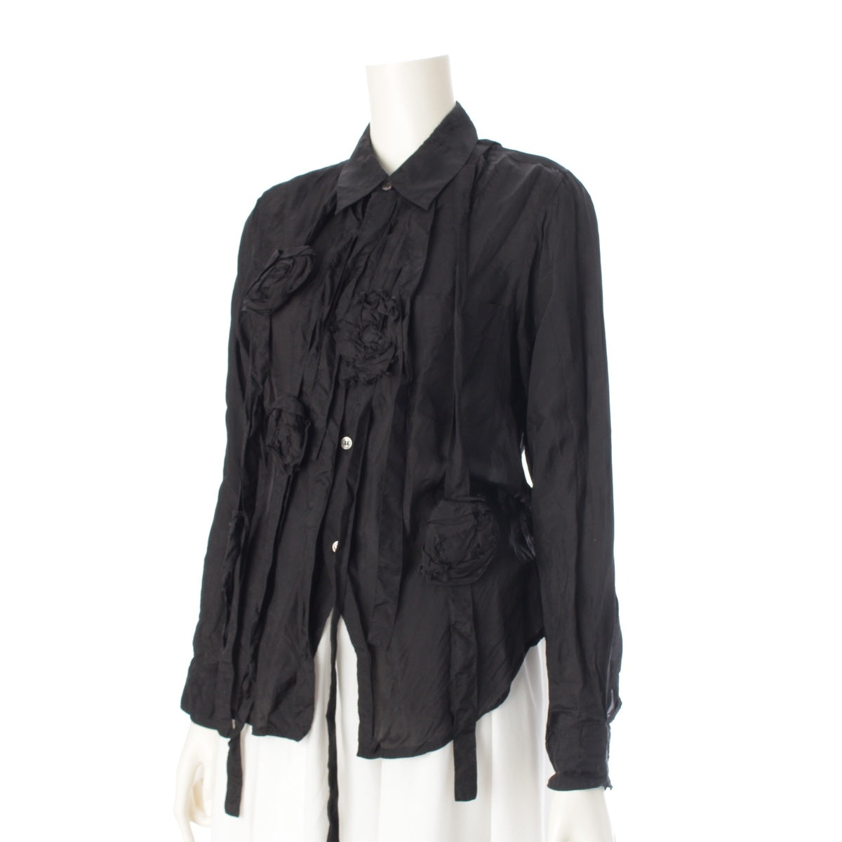 COMME des GARCONS Flower motif fringe bow tie design Long sleeve shirt tops GO-B022 black XS