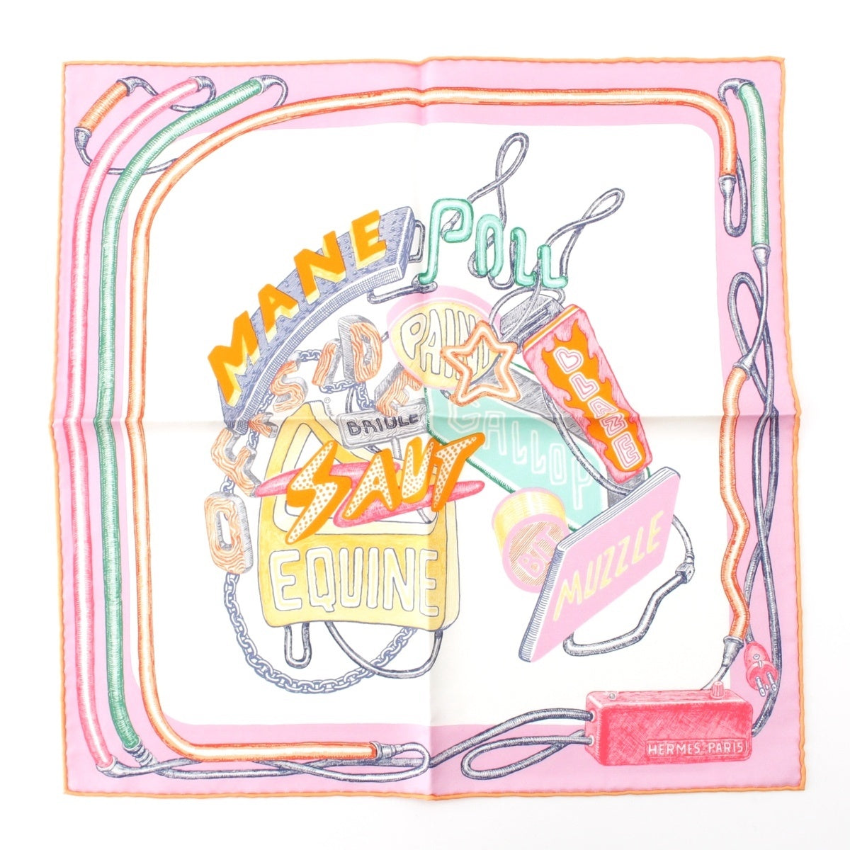 HERMES Gavroche Carré 45 Chevaloscope Neon Pointille silk Neon Pointier scarf multicolor