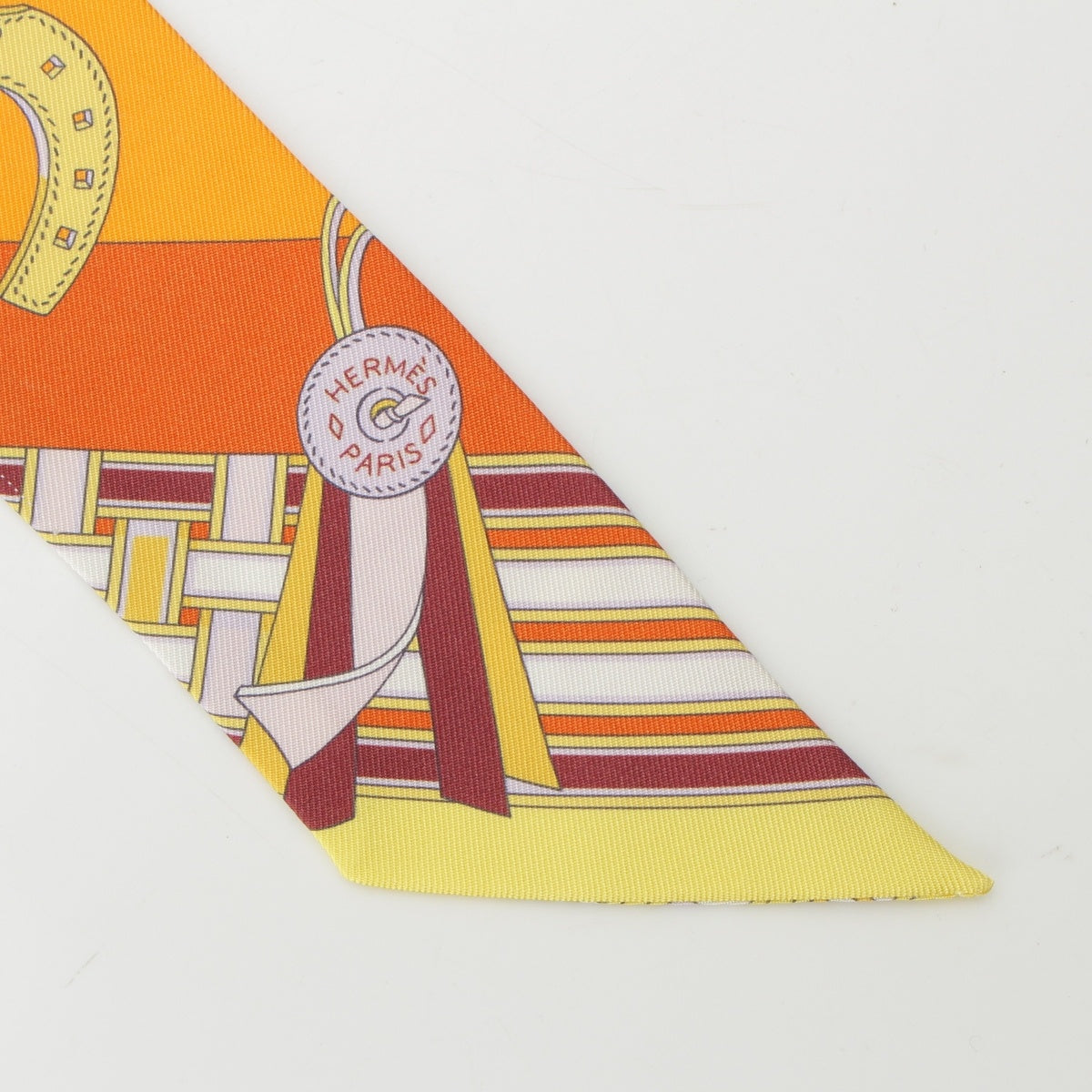 HERMES Twilly Brides et Gris Gris Horse Toughness and Charm silk stripe scarf Orange