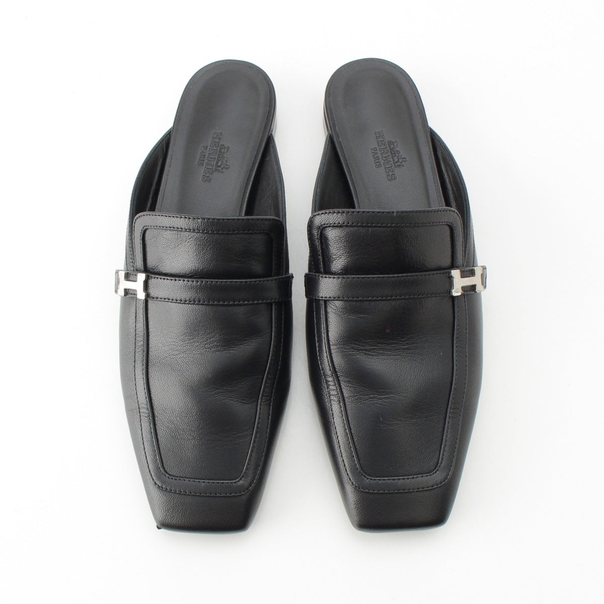 HERMES leather Groupie H motif Mule shoes black 37
