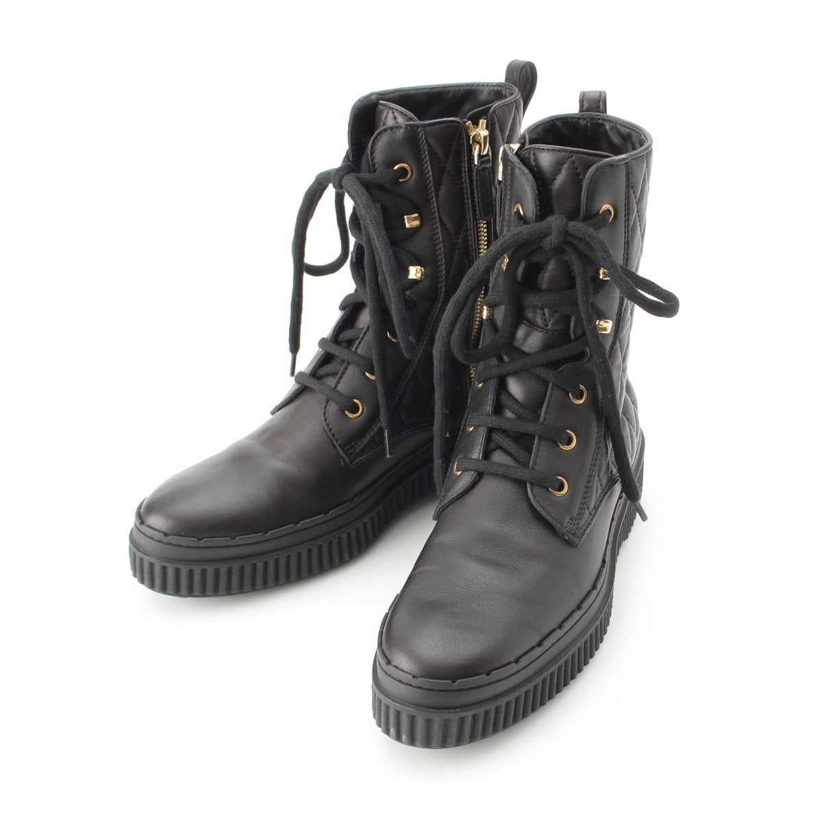 TOD’S leather Quilted Side Zip Lace-Up Shorts boots shoes black 36