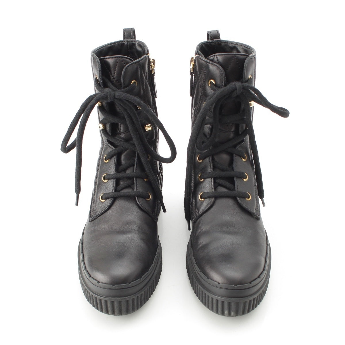 TOD’S leather Quilted Side Zip Lace-Up Shorts boots shoes black 36