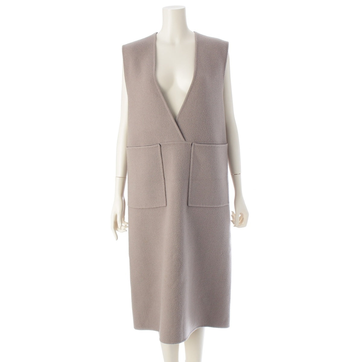 Drawer wool Long gilet one piece Kenuki V-neck gray 34