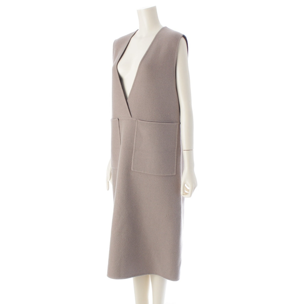 Drawer wool Long gilet one piece Kenuki V-neck gray 34