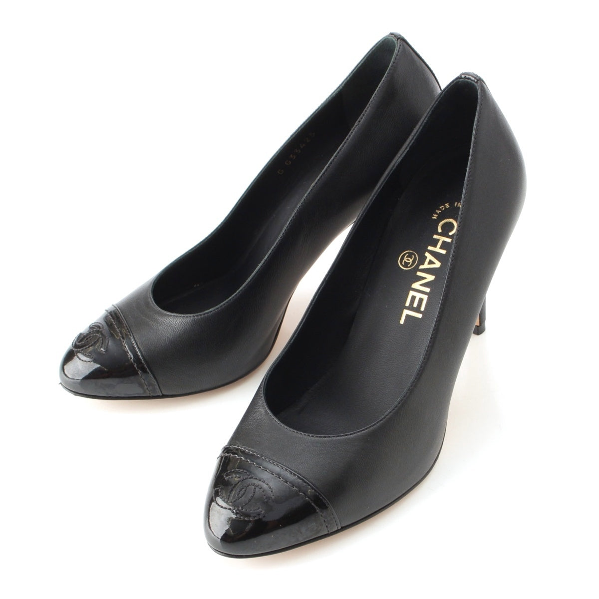 CHANEL Leather x patent COCO Mark Heels pumps black 37