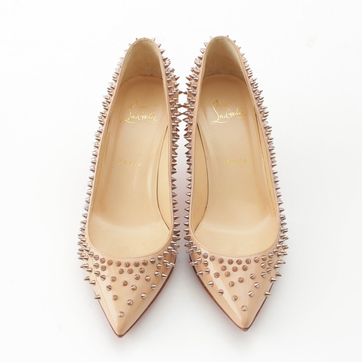 Christian Louboutin Patent leather studded pointed toe pumps Shoes heel Pale pink 37