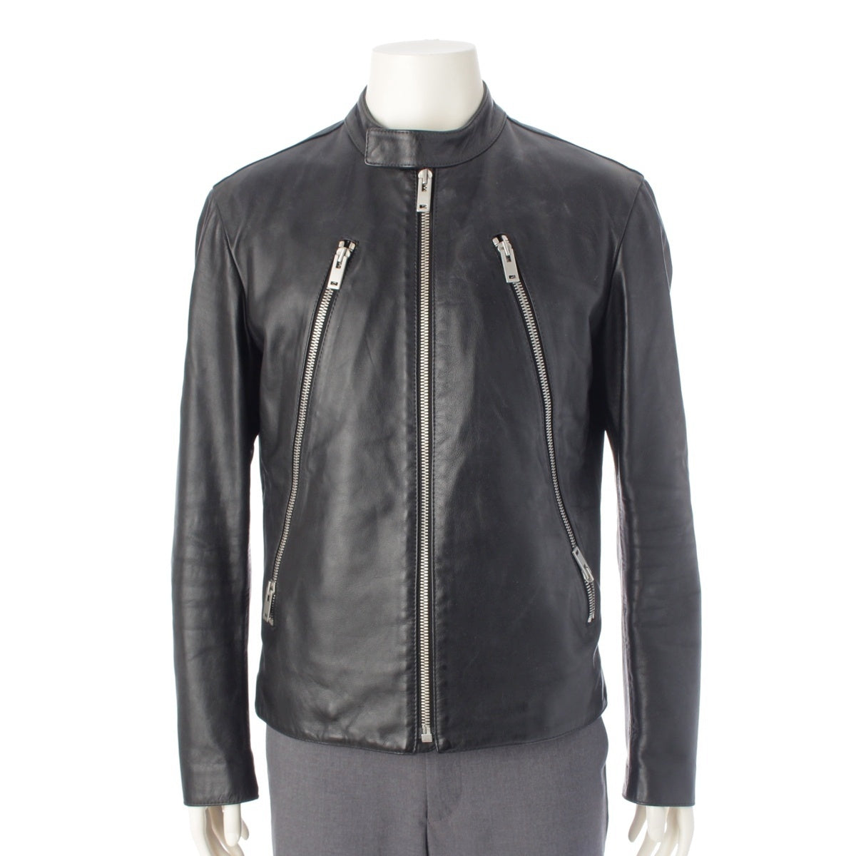 Maison Margiela Cowhide Eight-shaped Han-shaped 5ZIP Riders jacket outer black 50