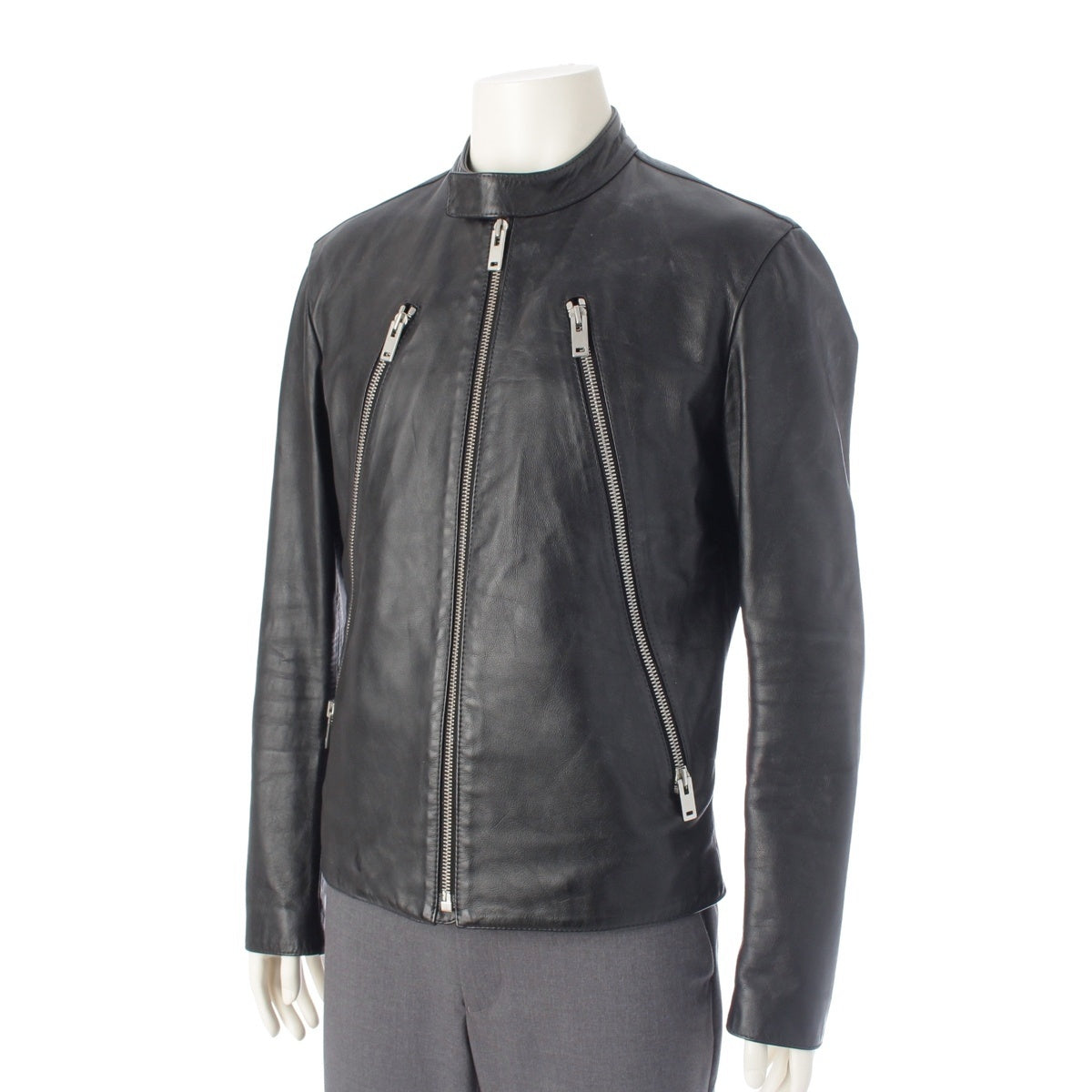 Maison Margiela Cowhide Eight-shaped Han-shaped 5ZIP Riders jacket outer black 50