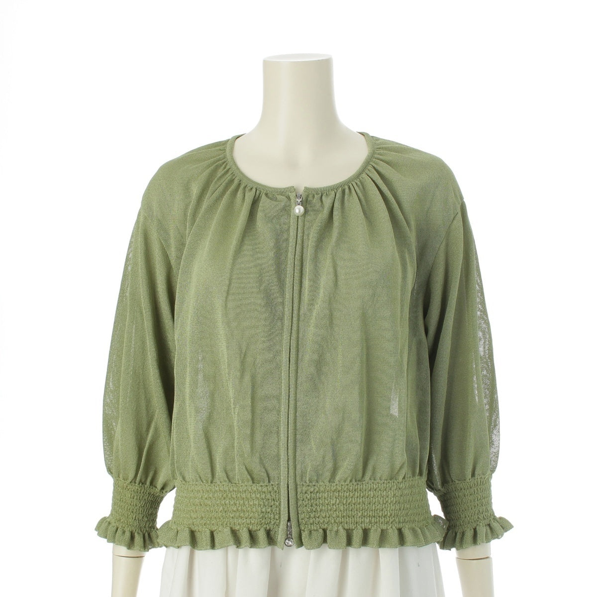 Rene Pearl Zip Frill Knit cardigan Long sleeve 5522150 green 34