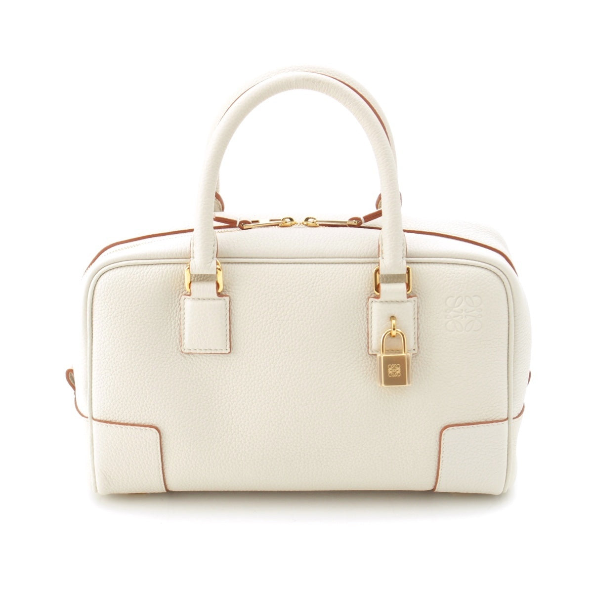 LOEWE Amazonas 23 Soft grain calf leather Gold Metal Handbag 2way Shoulder White beige