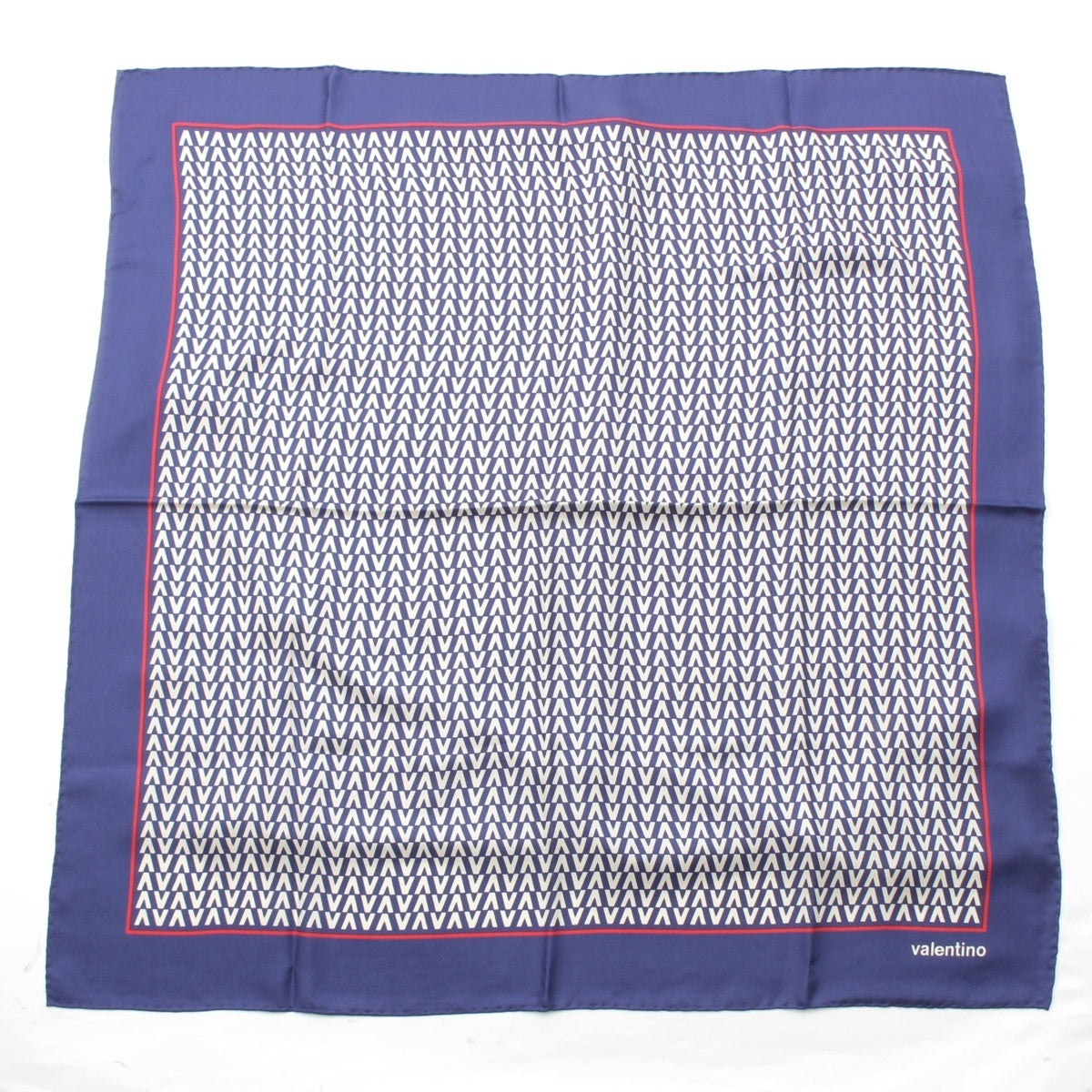 VALENTINO silk Calfskin logo print scarf blue
