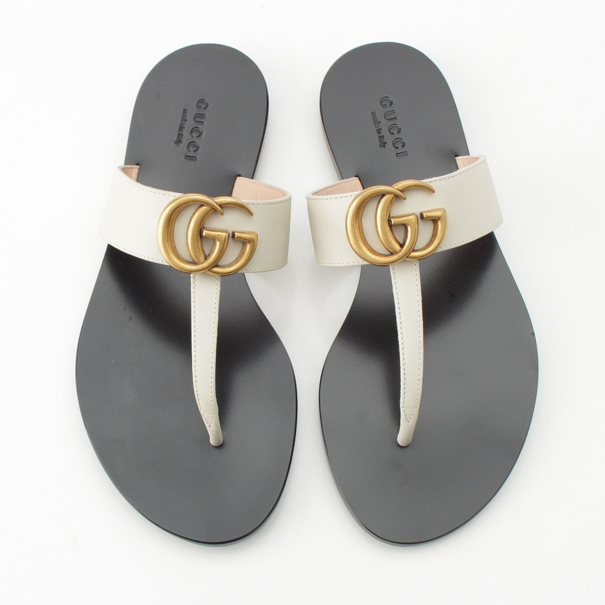 GUCCI leather GG Marmont Sandals 221451 White black 34 1/2