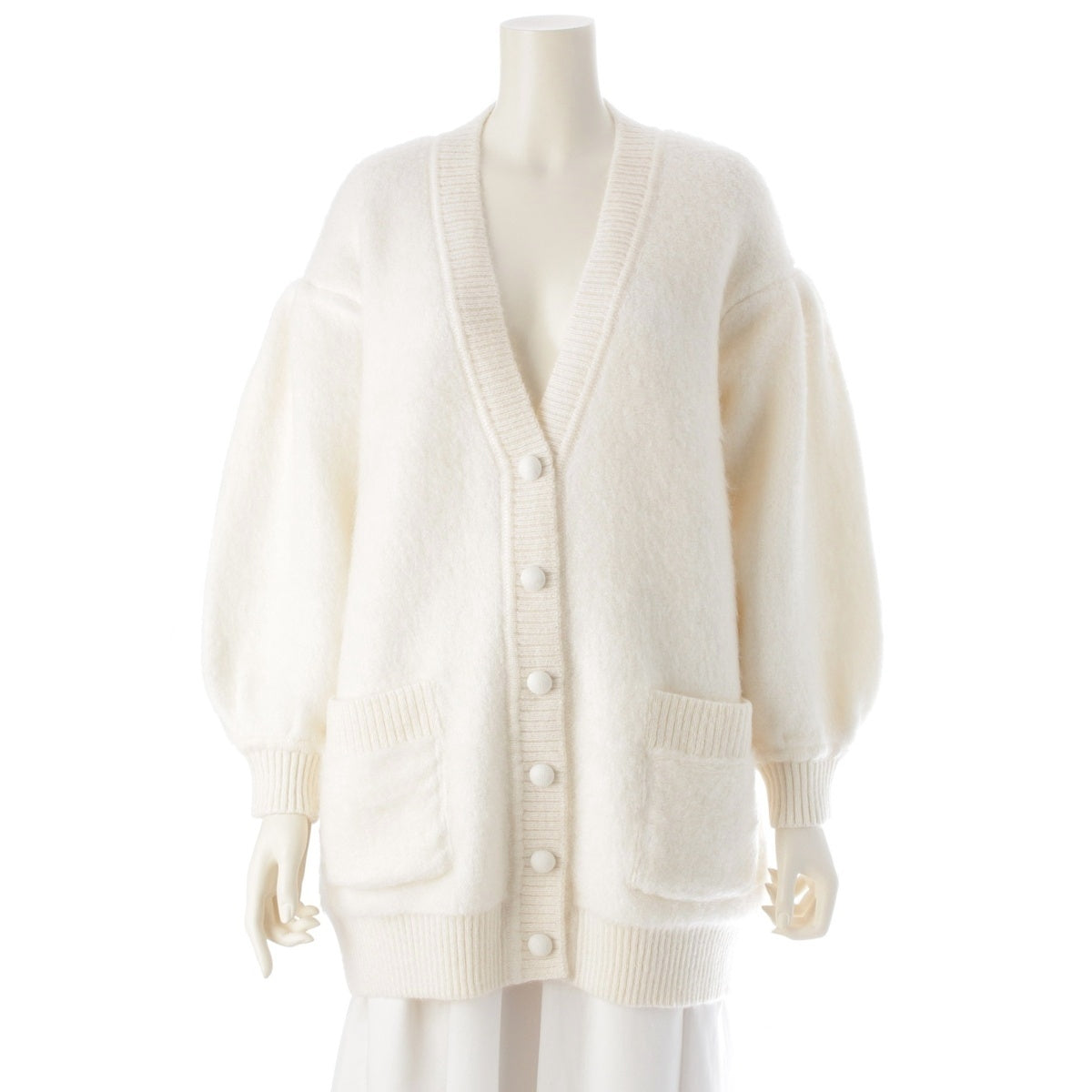 FENDI Knit Mohair Nylon Oversize cardigan Tops Jackets white 38