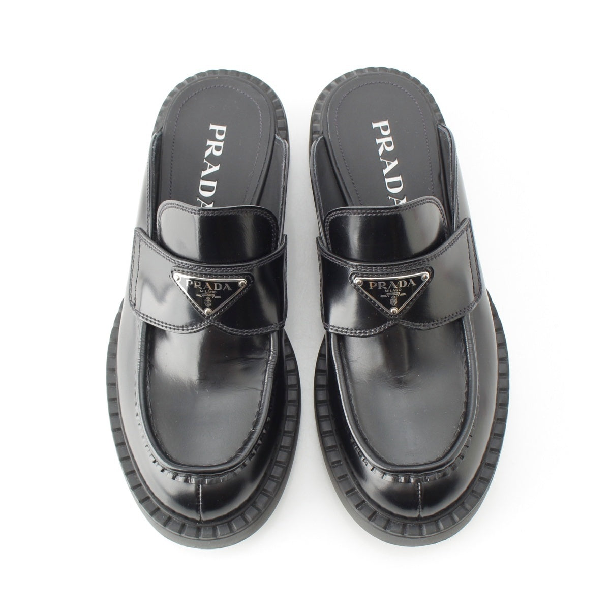 PRADA Brushed leather Triangle logo Mule Sandals shoes 2S2963 black 6 1/2