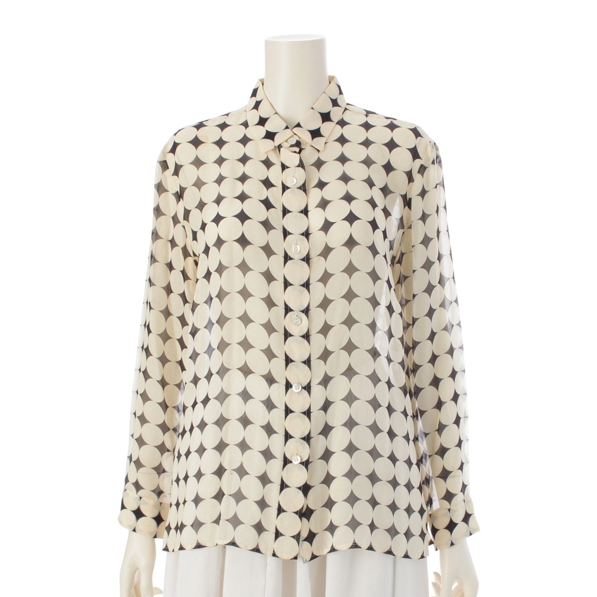 DRIES VAN NOTEN silk Dot sheer long sleeve shirt blouse White black 40