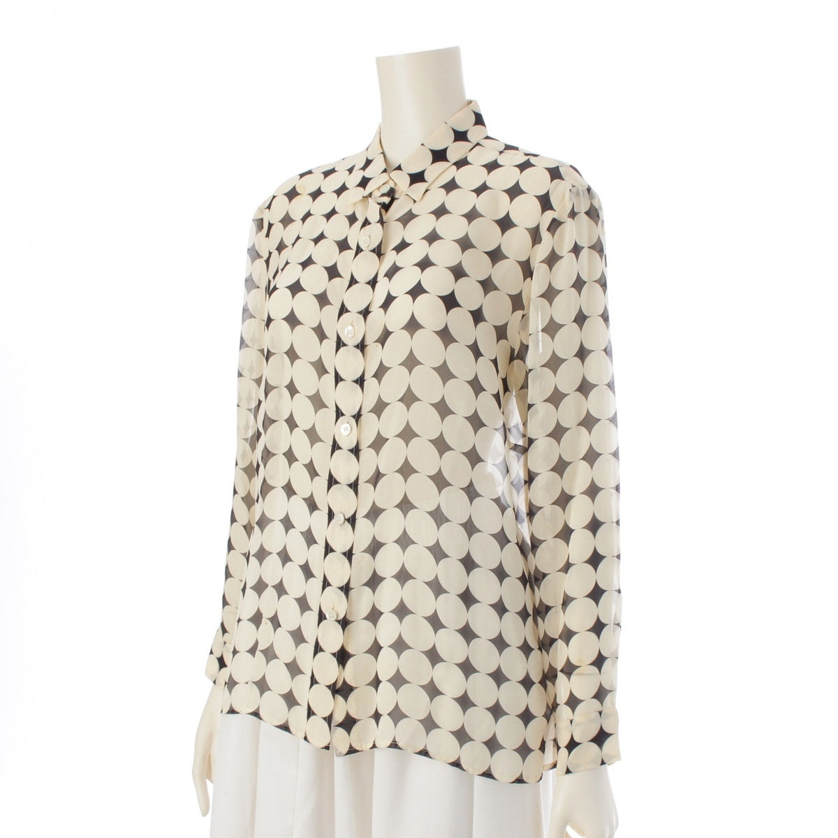 DRIES VAN NOTEN silk Dot sheer long sleeve shirt blouse White black 40