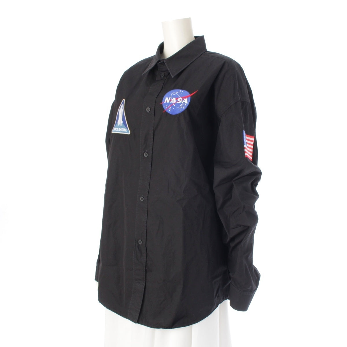 BALENCIAGA cotton NASA oversized patch logo embroidery Long sleeve shirt tops black 39
