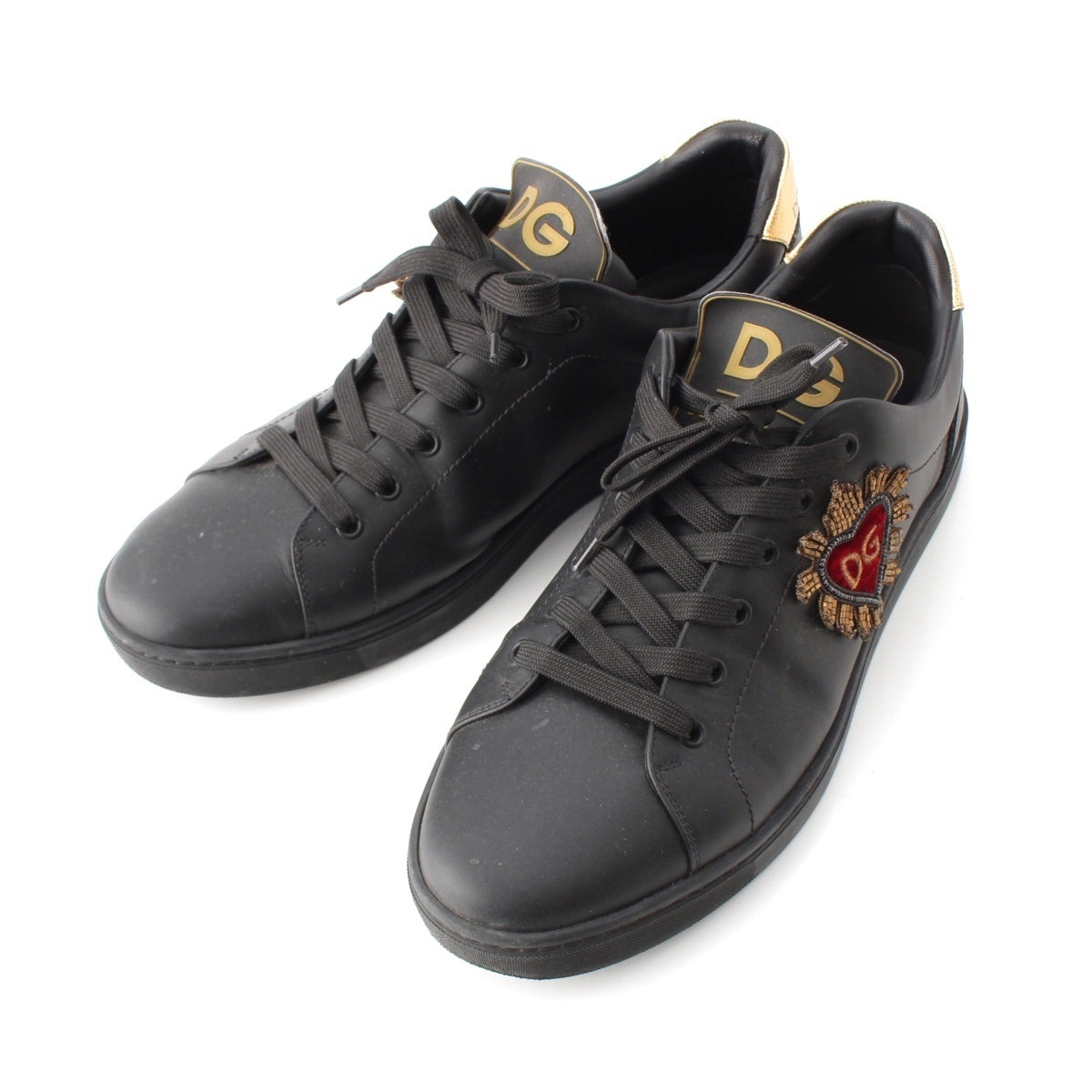 DOLCE&GABBANA Heart logo patch sneakers shoes CS1640 black 10