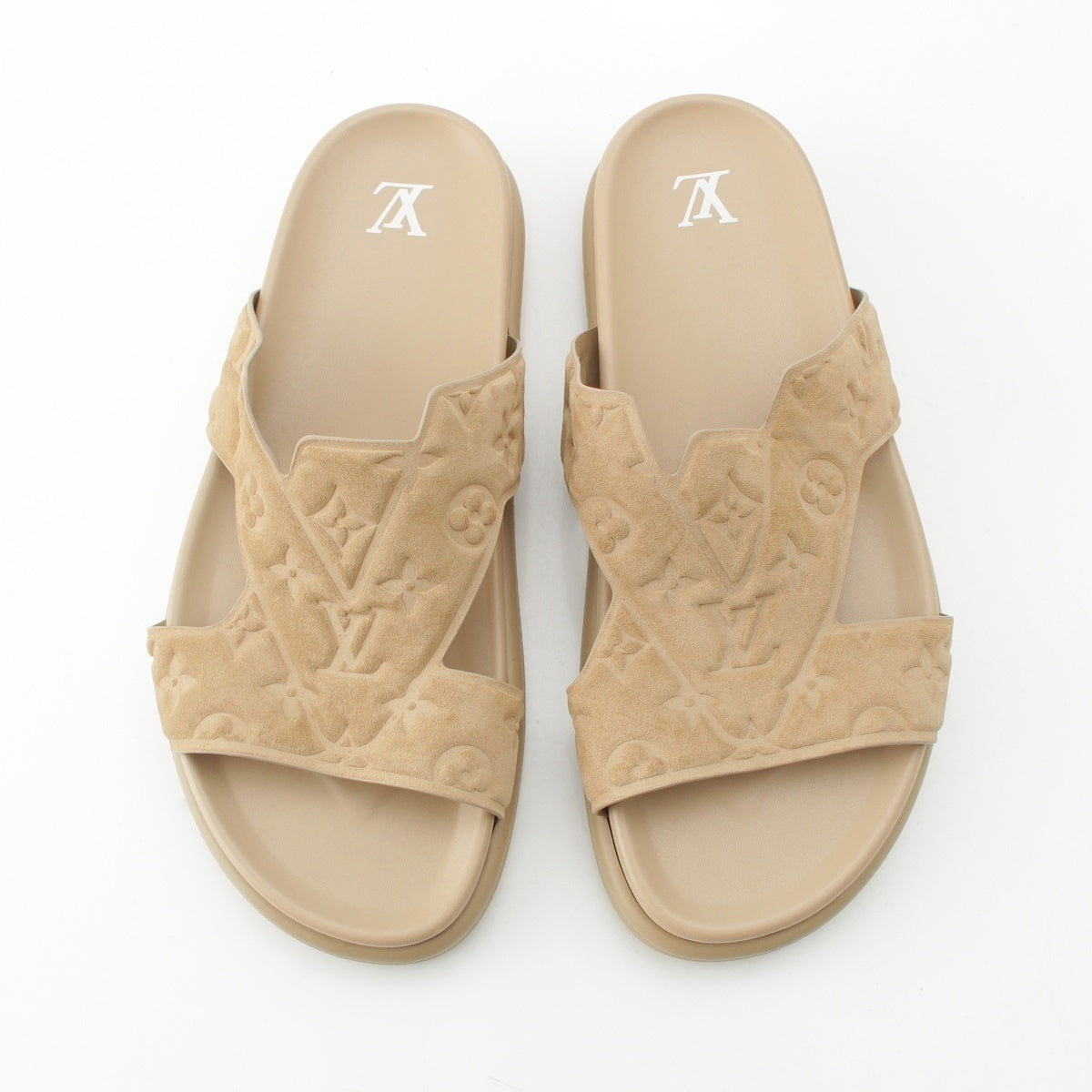 LOUIS VUITTON oasis Suede Calf Leather Monogram LV Sandals Mule Shoes 1AHSEL beige 10