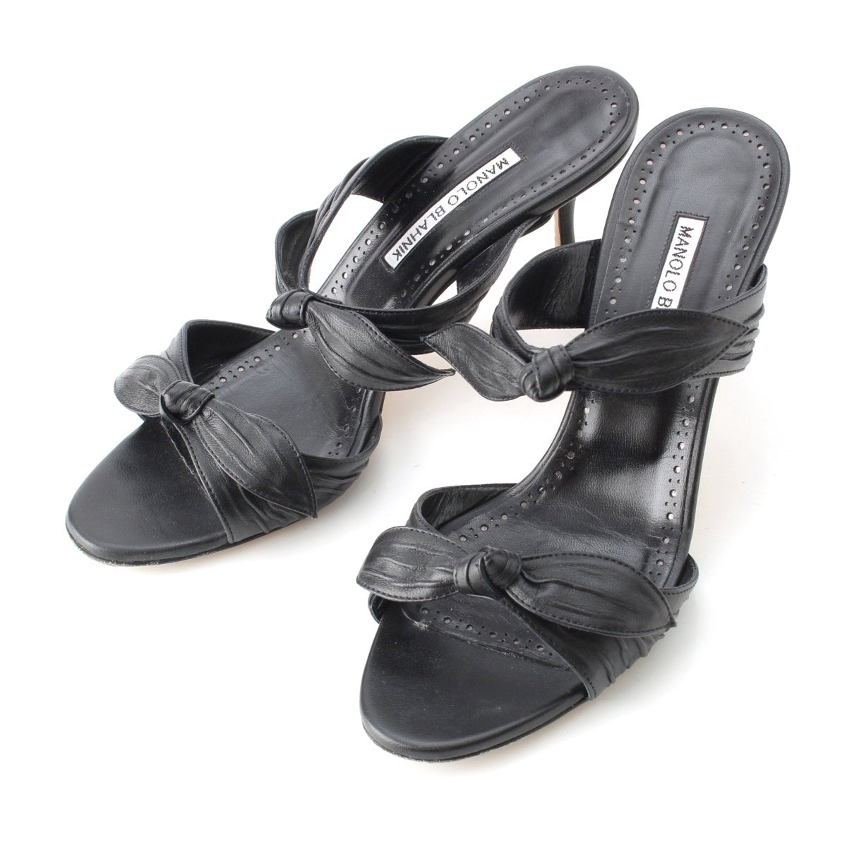 MANOLO BLAHNIK LOLLO leather double ribbon heels Sandals black 39