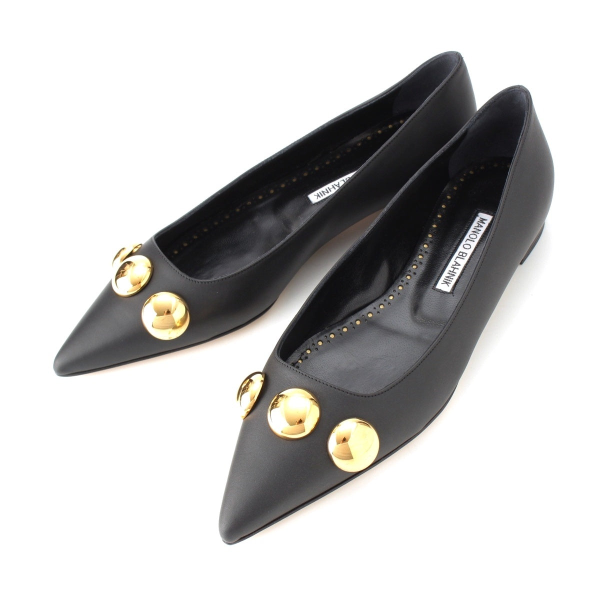MANOLO BLAHNIK leather CHAPPAFLAT calf leather metal ball design flats pumps black 23