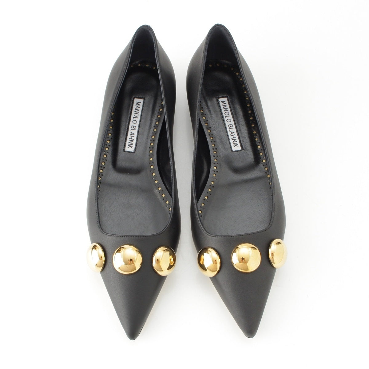 MANOLO BLAHNIK leather CHAPPAFLAT calf leather metal ball design flats pumps black 23