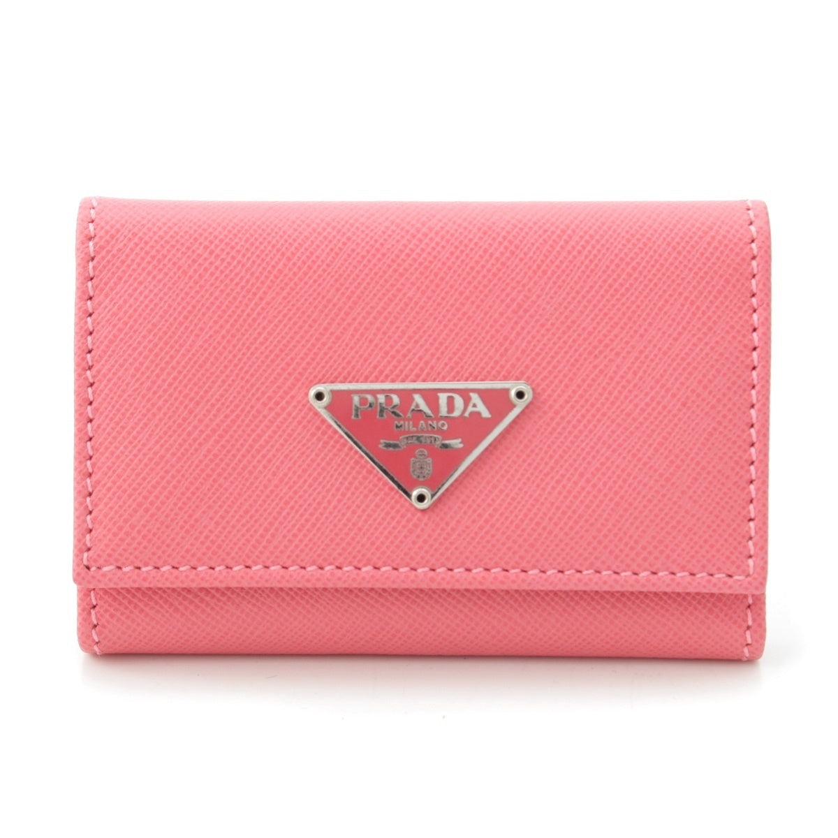 PRADA Safiano Triangle logo Key holder pink