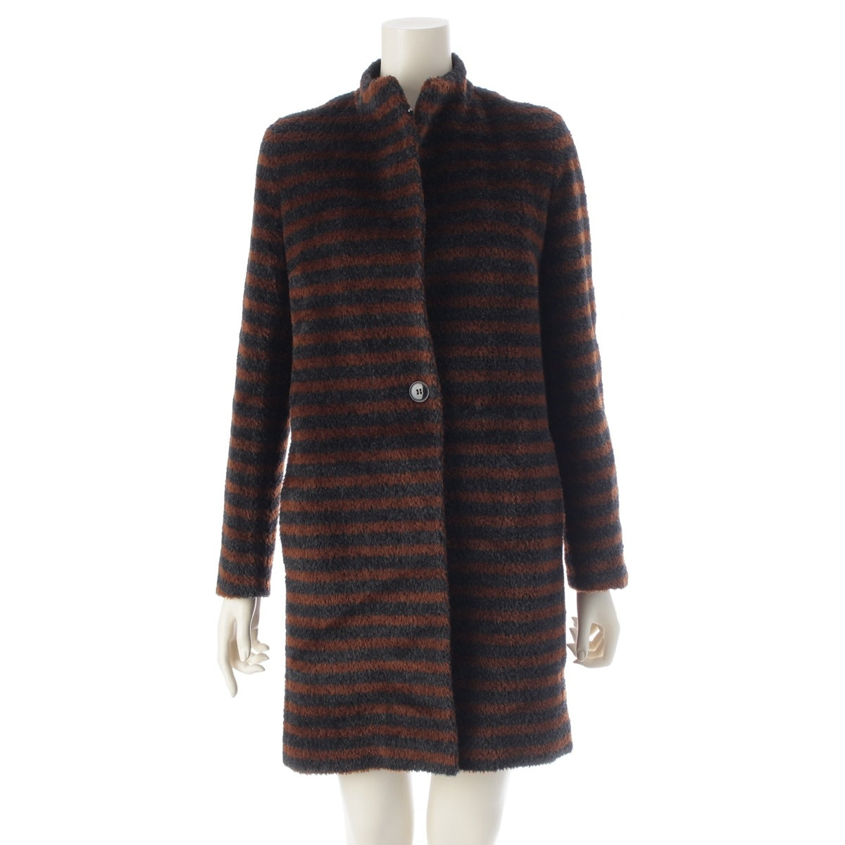 MAX MARA Alpaca wool Border Pattern Long coat outer 10860433000 Brown x black 36
