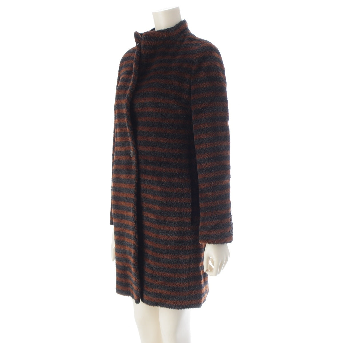 MAX MARA Alpaca wool Border Pattern Long coat outer 10860433000 Brown x black 36
